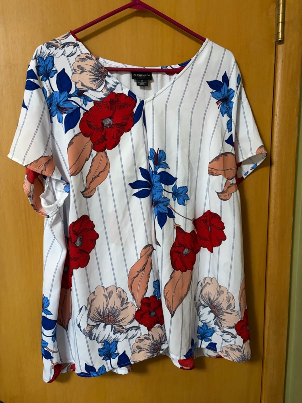 Liz Claiborne 2X Floral Stripe V-Neck Women's Top - AND Worthington 2X stripe